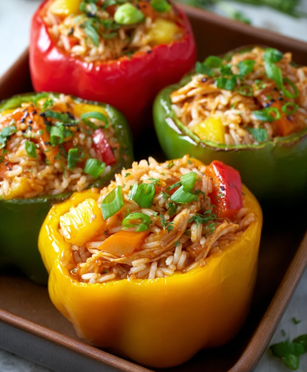 Teriyaki Pineapple Chicken Rice Stuffed Peppers