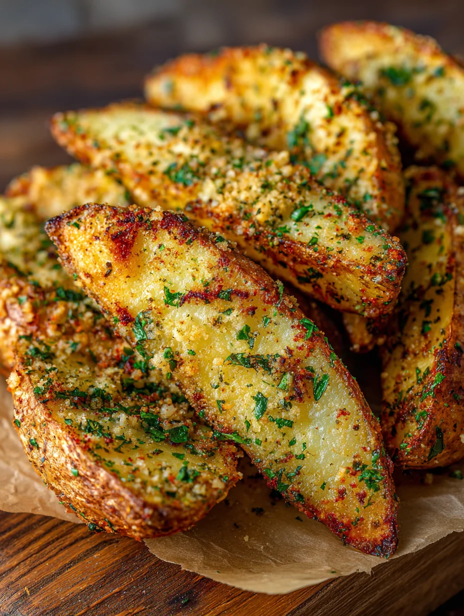 Crispy Baked Garlic Parmesan Potato Wedges