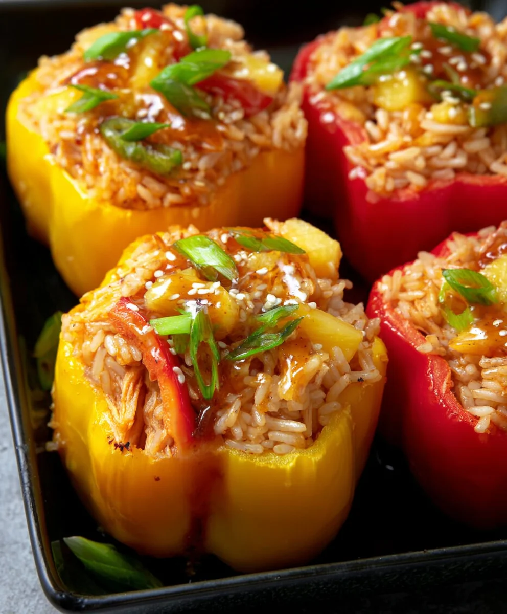 Teriyaki Pineapple Chicken Rice Stuffed Peppers