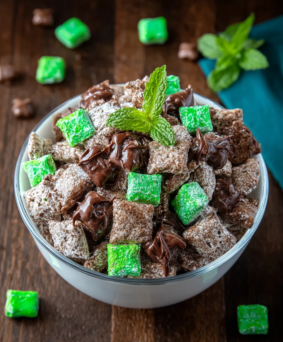 Mint Chocolate Muddy Buddy-Easy No-Bake Treat