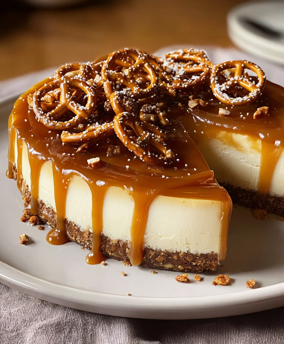 Salted Caramel Pretzel Cheesecake-Decadent Dessert