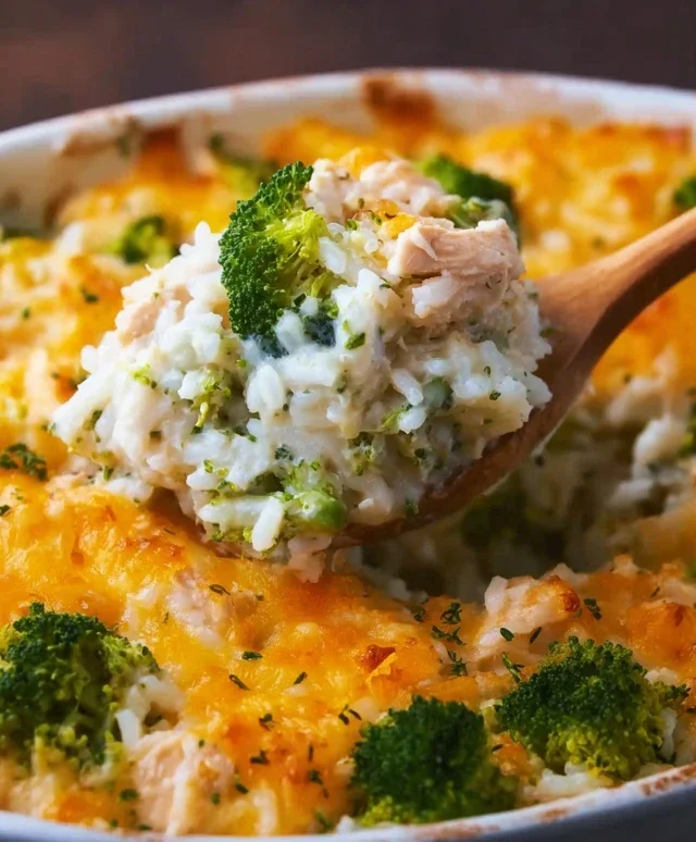 Creamy Chicken Broccoli Rice Cheese Casserole