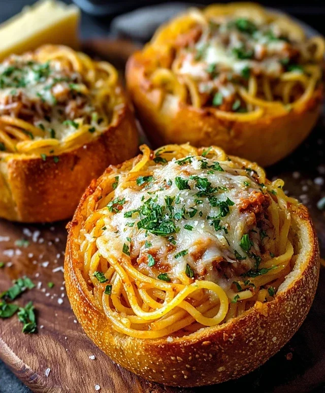 Spaghetti Garlic Bread Bowls