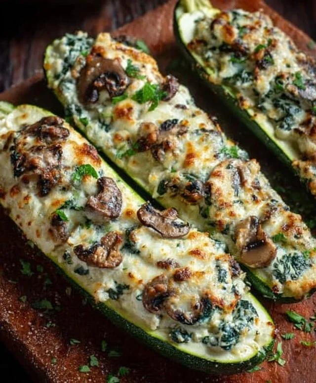 Spinach, Mushroom, and Ricotta Stuffed Zucchini Boats Recipe