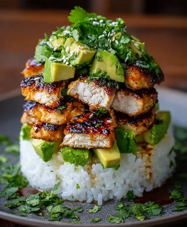 Delicious Honey Lime Chicken & Avocado Rice Stack Recipe