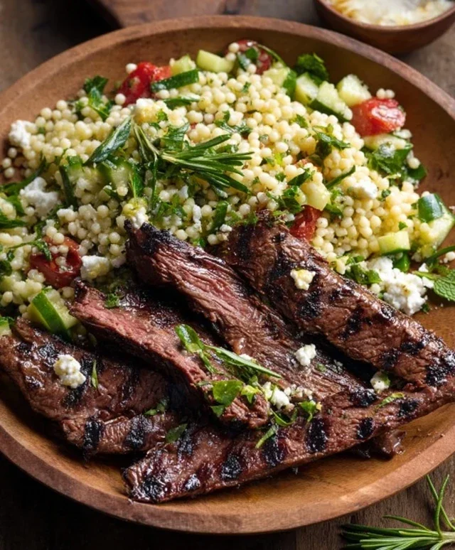 Grilled Skirt Steak with Lemon Herb Couscous Salad