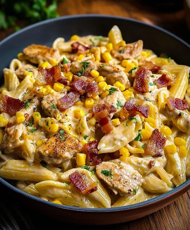 Creamy Chicken and Corn Pasta with Beef Beef Bacon