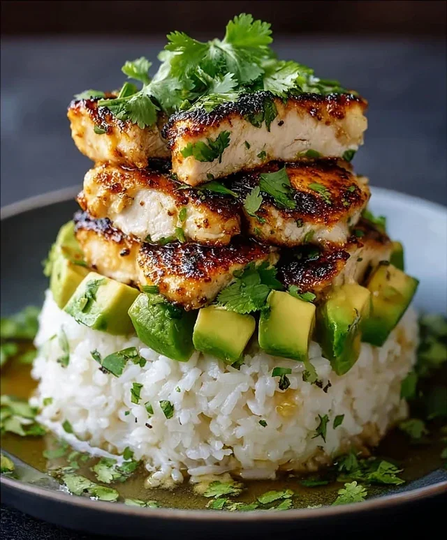 Delicious Honey Lime Chicken & Avocado Rice Stack Recipe