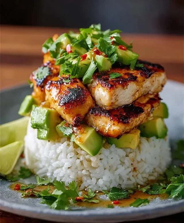 Delicious Honey Lime Chicken & Avocado Rice Stack Recipe