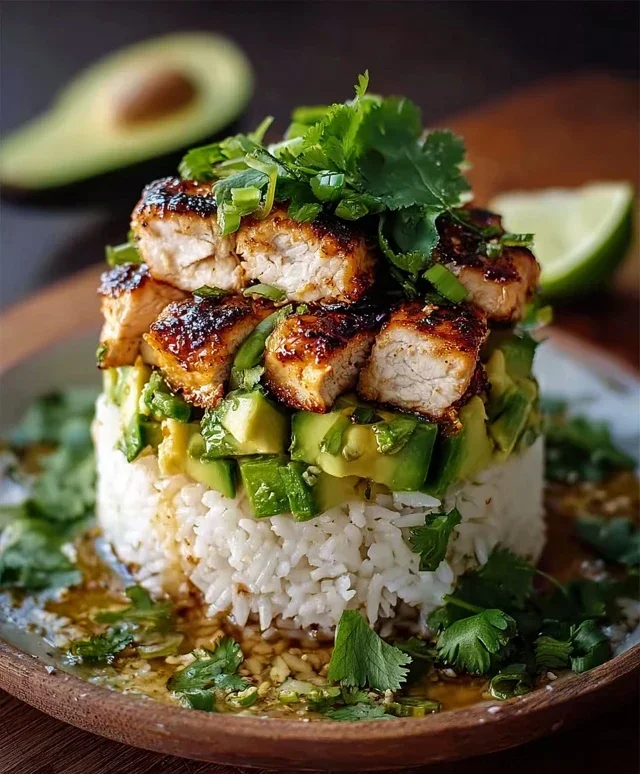 Delicious Honey Lime Chicken & Avocado Rice Stack Recipe