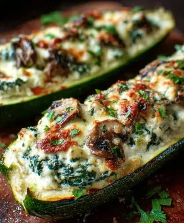 Spinach, Mushroom, and Ricotta Stuffed Zucchini Boats Recipe