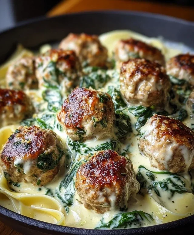 Southern Style Baked Chicken Ricotta Meatballs with Spinach Alfredo