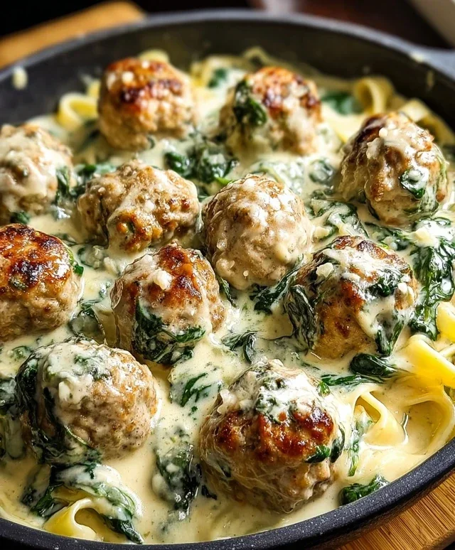 Southern Style Baked Chicken Ricotta Meatballs with Spinach Alfredo