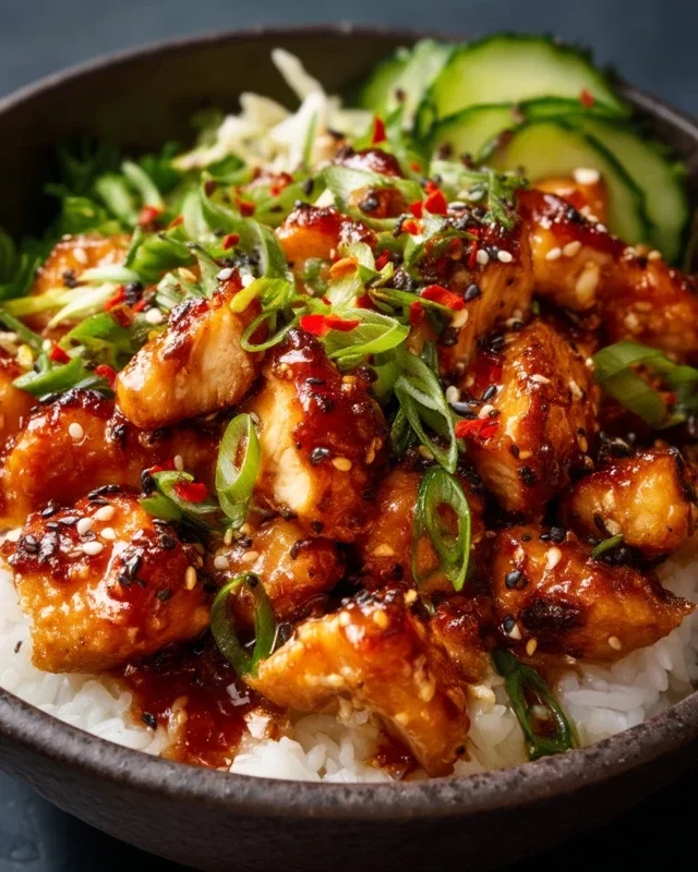 Spicy Honey-Gin Extract Extractger Chicken Bowls with Yum Yum Sauce