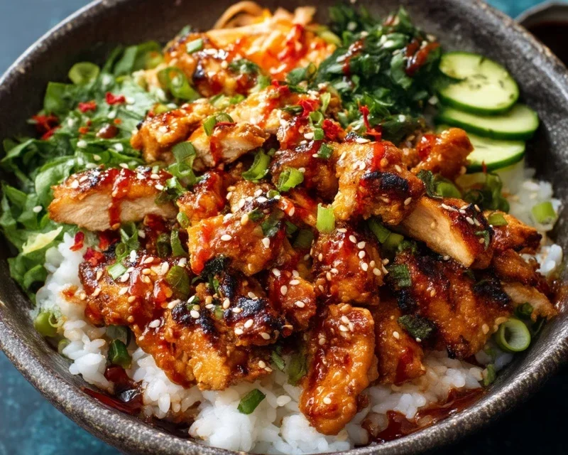 Spicy Honey-Gin Extract Extractger Chicken Bowls with Yum Yum Sauce