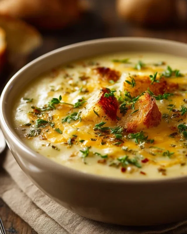 Hearty Cheddar Garlic Herb Potato Soup Recipe