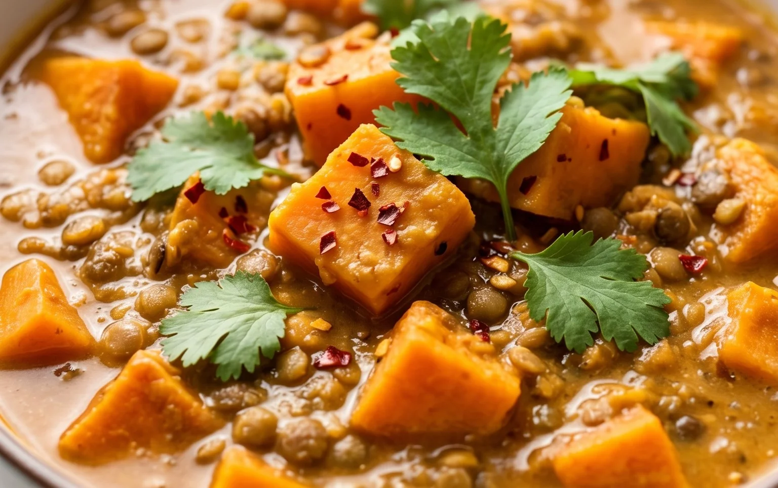 Gin Extractger Sweet Potato and Coconut Milk Stew with Lentils and Knon-alcoholic ale