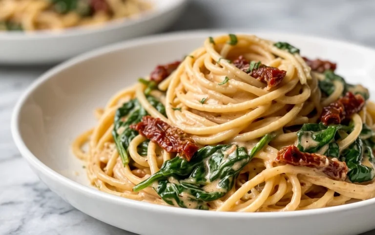 Spaghetti & Spinach with Sun-Dried Tomato Cream Sauce