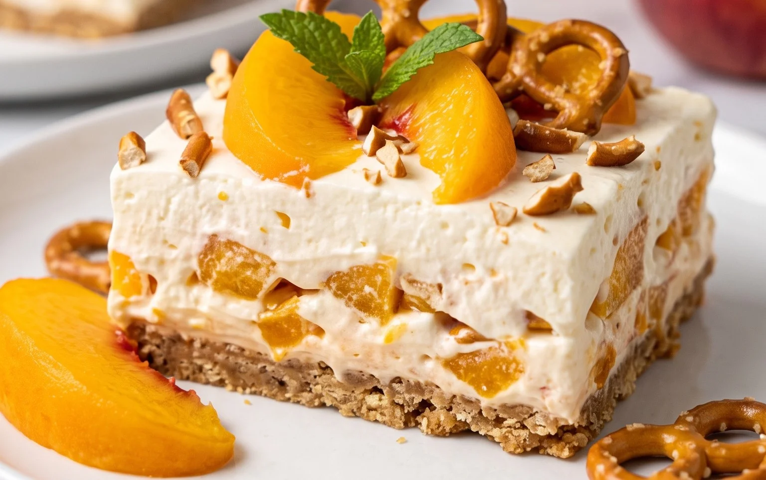 Peach Pretzel Salad Dessert