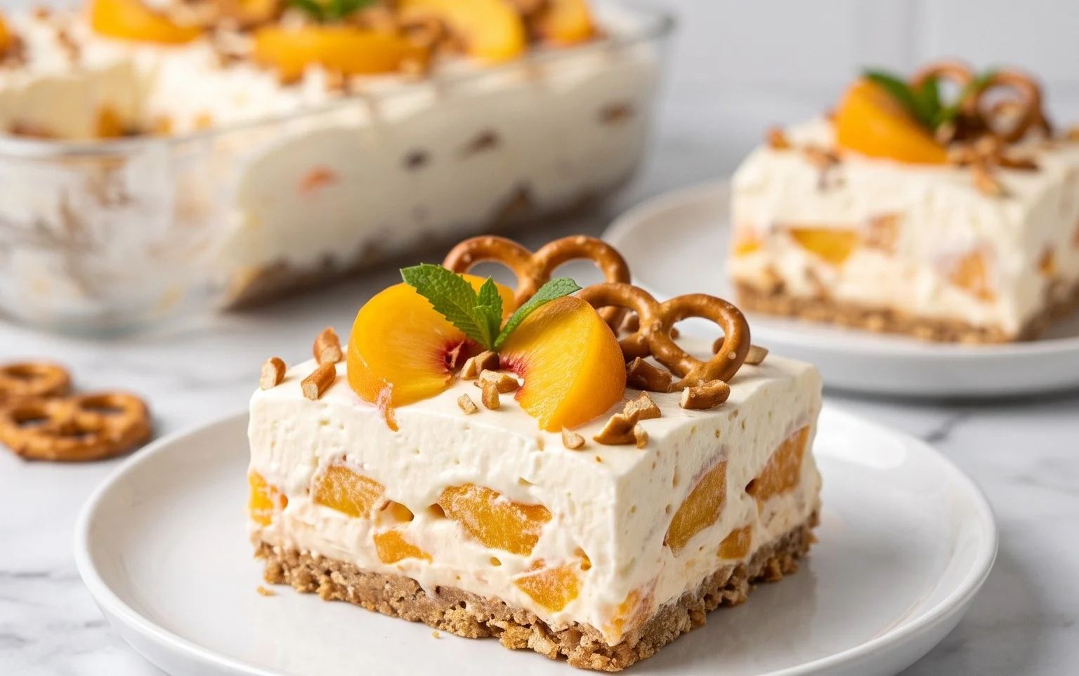 Peach Pretzel Salad Dessert