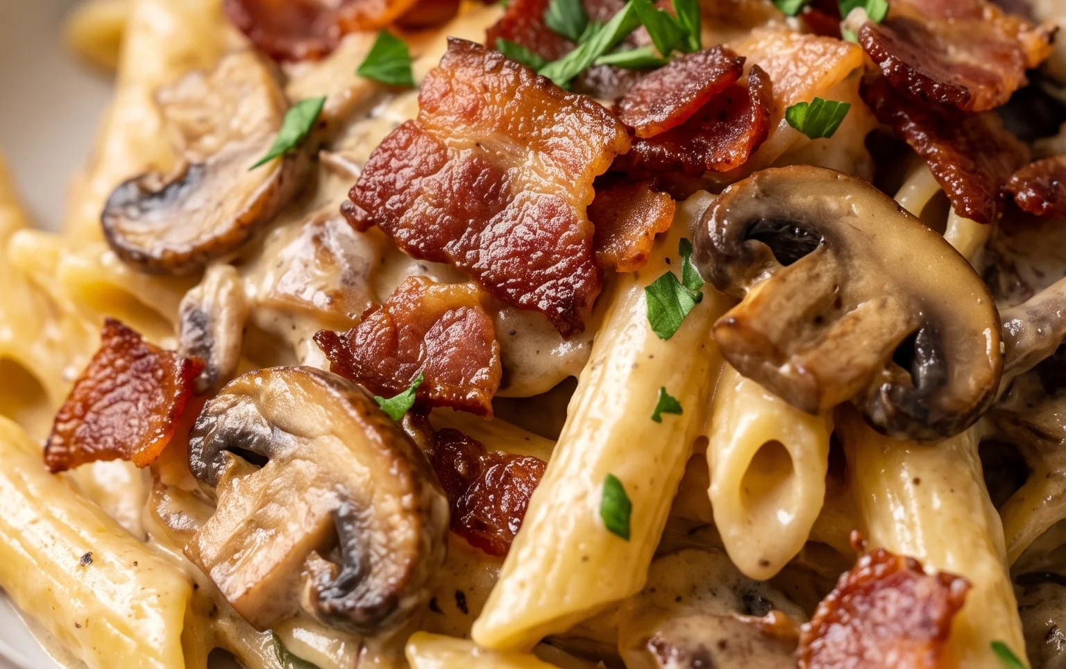 Creamy Beef Bacon and Mushroom Pasta