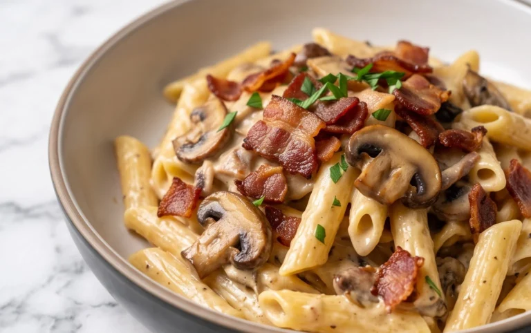 Creamy Beef Bacon and Mushroom Pasta