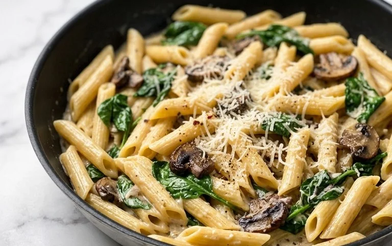 Parmesan Spinach Mushroom Pasta Skillet